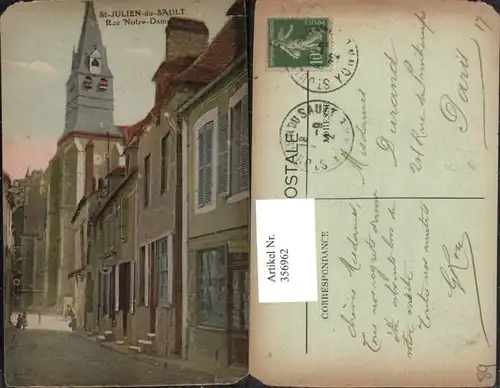 356962,Burgund Yonne St-Julien-du-Sault Rue Notre-Dame Kirche Straßenansicht