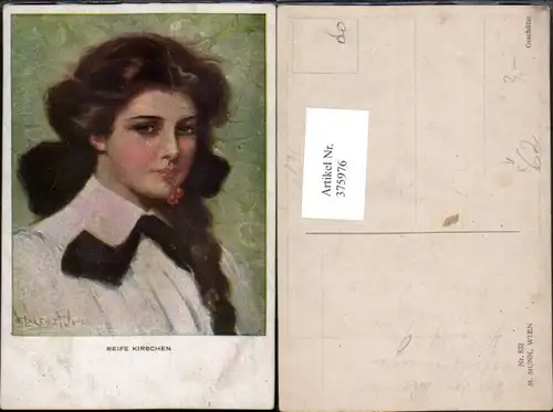 375976,M. Munk Vienne 832 Künstler Clarence F. Underwood Reife Kirschen Frau Portrait