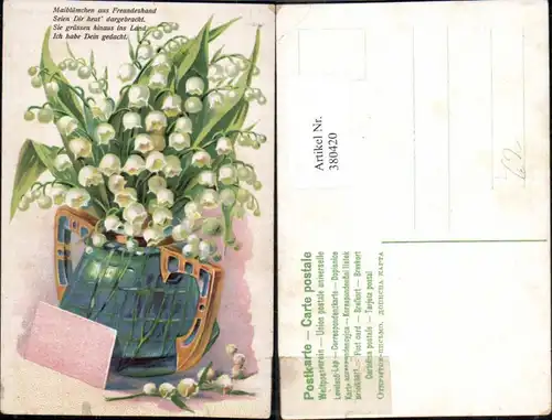 380420,Litho Blumen Maiglöckchen Vase Spruch Text 