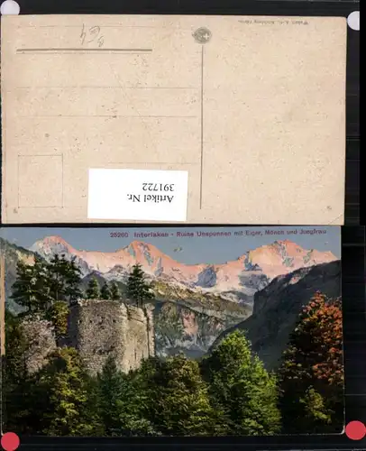 391722,Interlaken Ruine Unspunnen m. Eiger Mönch u. Jungfrau Bergkulisse Kt Bern
