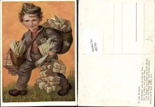 402701,Künstler AK M. Spötl 459 Briefträger Pakete Briefe