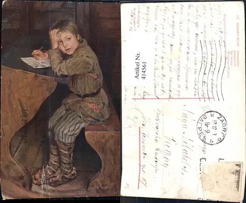 414561,Künstler Ak Bogdanoff-Bieslsky Der Aufsatz Kind Bub Junge in der Schule Schreibpult