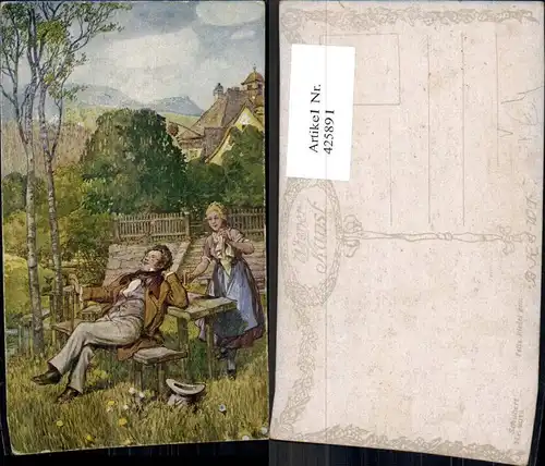 425891,Künstler Ak Felix Riedel Franz Schubert Frau Rast b. Birken Landschaft Komponist pub B.K.W.I. 2078