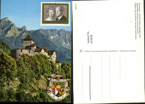 433078,Fürstentum Liechtenstein Schloss Vaduz Bergkulisse Wappen Fürstenpaar