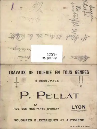 445279,Reklame P. Pellat Lyon Travaux de Tolerie en Tous Genres