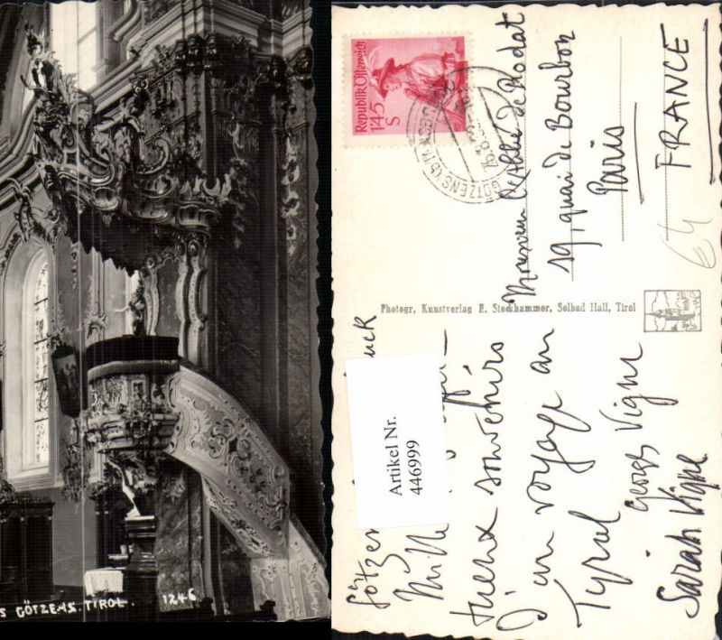 446999 Gotzens Kirche Innenansicht Kanzel Pub E Stockhammer 1246 Nr 446999 Oldthing Ansichtskarten Vorarlberg Tirol Ohne Osttirol
