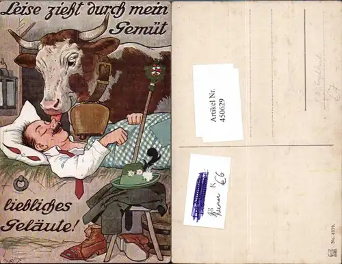 450629,Künstler AK P. O. Engelhard Humor Mann b. Schlafen Kuh Glocke Zunge