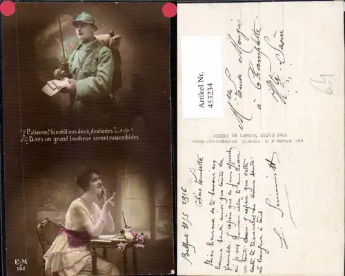 453234,Fotomontage WW1 Frau Foto Brief Soldat Bajonett Patriotik Propaganda