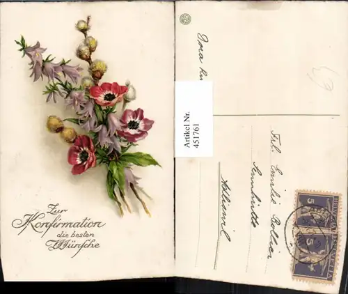 451761,Künstler AK Konfirmation Blumen Anemonen Glockenblume