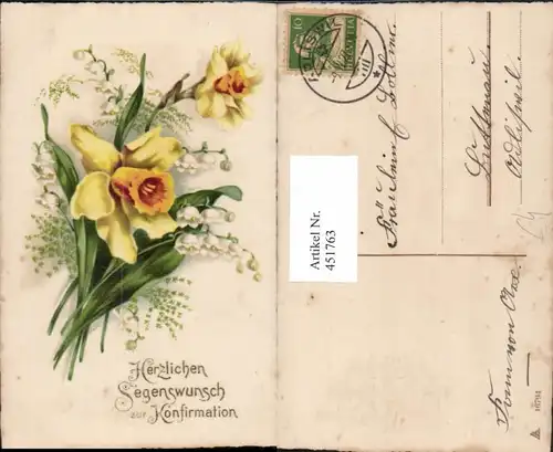 451763,Künstler AK Konfirmation Narzissen Maiglöckchen Blumen