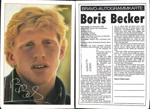 478091,Sportler Boris Becker Bravo-Autogrammkarte Tennis