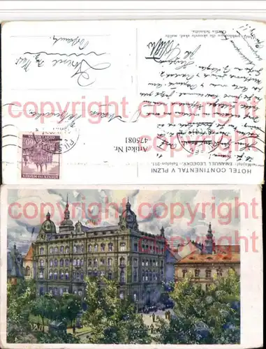 475081,Künstler AK Emanuel Ledecky Plzni Pilsen Hotel Continental