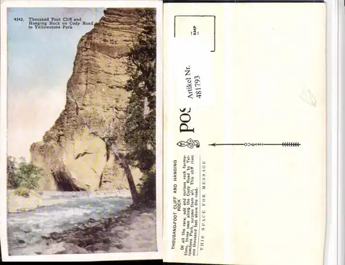 481793,Wyoming Yellowstone Park Thousand Foot Cliff and Hanging Rock