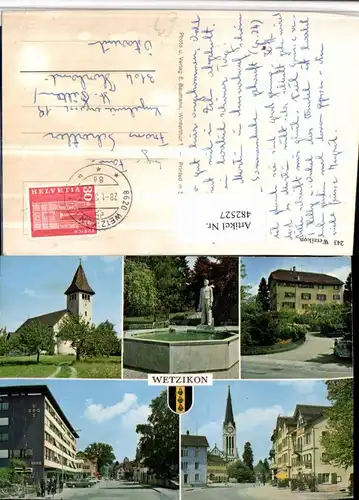 482527,Wetzkikon Kirche Brunnen Bank Mehrbildkarte Kt Zürich