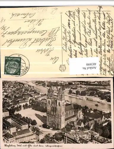 483890,Magdeburg Teilansicht m. Elbe u. Dom Kirche Fliegeraufnahme
