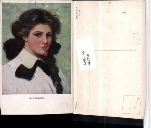 486250,M. Munk Vienne 832 Künstler Clarence F. Underwood Reife Kirschen Frau Portrait