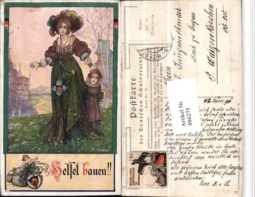 486275,Deutscher Schulverein 86 Künstler T. Welzl Frau Mutter m. Kind Hut Kleid