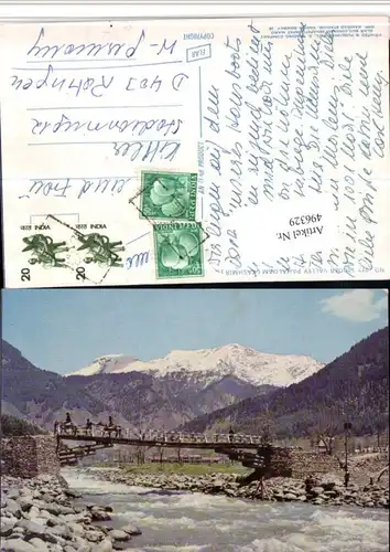 496329,India Jammu und Kashmir Lidder Valley Pahalgam Brücke Bergkulisse