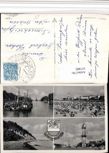 517405,Rostock Warnemünde Leuchtturm Strandleben Boote Mehrbildkarte