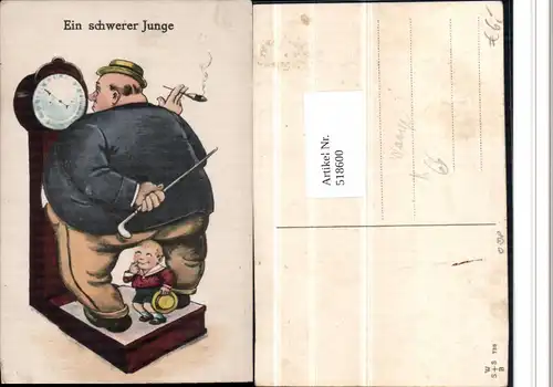 518600,Künstler AK Übergewicht Völlerei Waage Kind Rauchen Humor