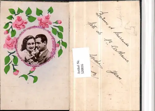520816,Künstler AK Handgemalt Rosen Glitzer aufgeklebtes Bild Liebe Paar