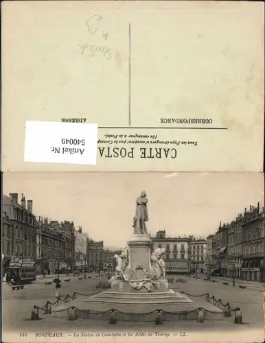 540049,Bordeaux La Statue de Gambetta et les Allees de Tourney Monument Straßenbahn