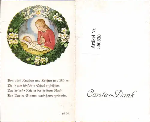 560338,Heiligenbildchen Andachtsbild Maria Jesuskind Heiligenschein Caritas-Dank