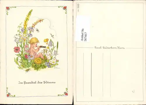 567417,Künstler AK Liesel Lauterborn Kind Flöte Blumen 
