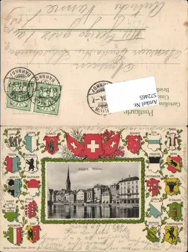 572465,tolle Präge Lithographie Zürich Wühre Wappen Kantone Schweiz