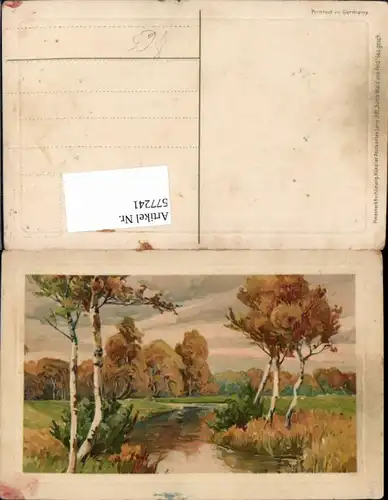 577241,Künstler AK Meissner & Buch 1597 Birken Baum Wald Bach