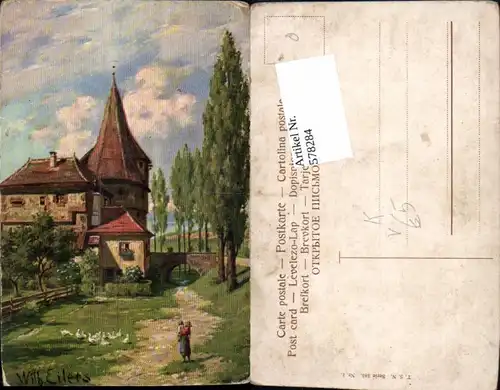 578284,Künstler AK Wilhelm Eilers Kirche Dorf pub Theo Stroefer 585-1