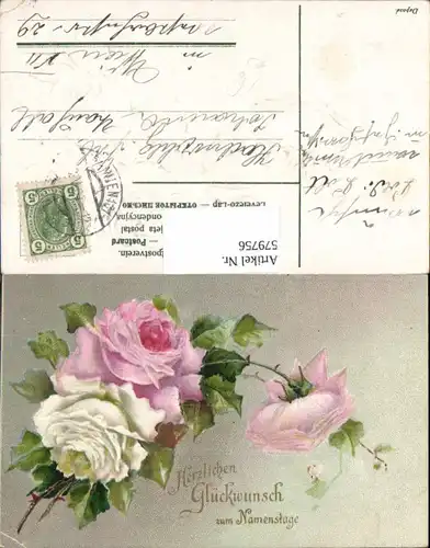 579756,Präge Lithographie Namenstag Rosen Blumen