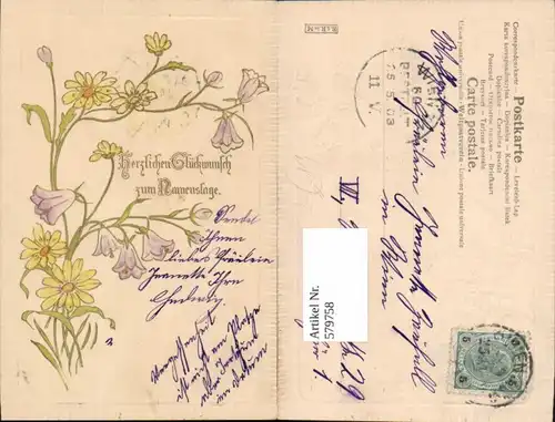 579758,Präge Lithographie Namenstag Jugendstil Art Nouveau Blumen