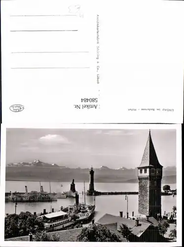 580484,Foto Ak Leuchtturm Lindau Bodensee Hafen Schiffe Dampfer Turm