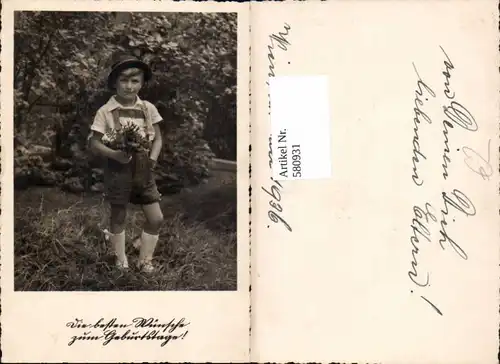 580931,Kind Bub Junge i. Tracht Lederhose Hut Geburtstag Wien 1936
