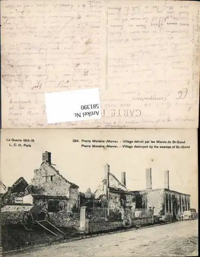 581390,France Pierre Morains Marne Village detruit par les Marais de St-Gond WW1 La Guerre 1914