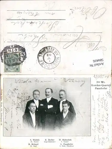584416,1. Wiener Komiker Quartett Paasdorfer Paasdorf F. Waldek K. Recher H. Maluschek M. Richard L. Paasdorfer