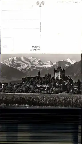 586136,Foto Ak Thun Schloss m. Blüemlisalpgruppe Switzerland