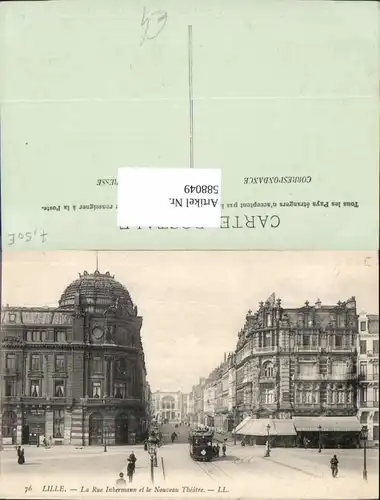 588049,Lille La Rue Inkermann et le Nouveau Theatre Theater Straßenbahn France