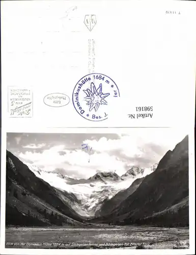 598161,Foto Ak Finkenberg Blick v. d. Dominicus-Hütte Schleigeisenferner u. Schlegeisental Zillertal