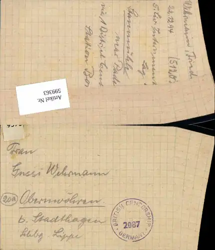 599363,Kriegsgefangenenpost POW Bonn 5. Civilian Internment Camp Obernwöhren Stadthagen Hannover