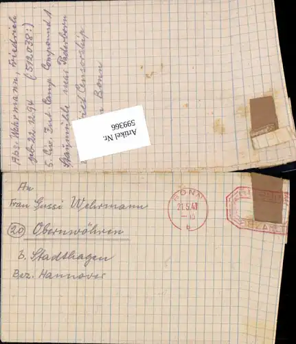 599366,Kriegsgefangenenpost POW Bonn 5. Civilian Internment Camp Obernwöhren Stadthagen Hannover