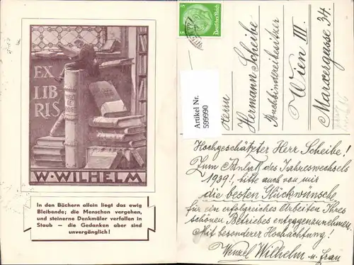 599990,Lesen Mann sitzt a. Buch Bücher Exlibris Spruch W. Wilhelm Reklame