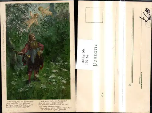 199168,Litho Präge AK Künstler F. B. Trompeter von Säckingen Märchen Gedicht Trompete Engel pub Zieher 2334