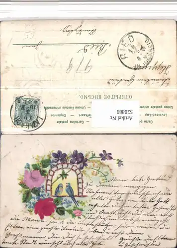 520889,Präge Material Litho Seide Rosen Blumen Vögel