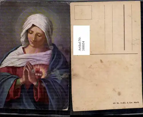 380054,Künstler Ak S. Cor. Maria Herz Maria Heiligenschein Betende Hände Religion 