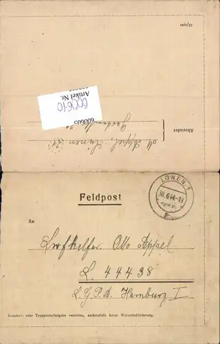 600610,Feldpost WK2 Lünen nach Hamburg Luftgau Postamt 44438