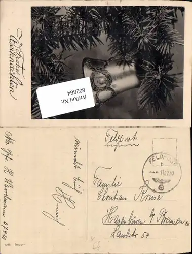 602664,WK 2 Feldpost 07421 n. Hasenbüren Bremen auf AK Weihnachten Glocke