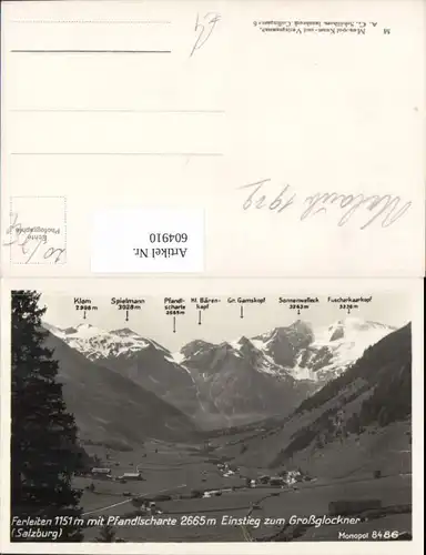 604910,Foto Ak Ferleiten m. Pfandlscharte Einstieg zum Großglockner Gipfelkarte