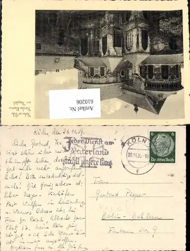 610206,Stempel Köln nach Berlin Dahlem 1939